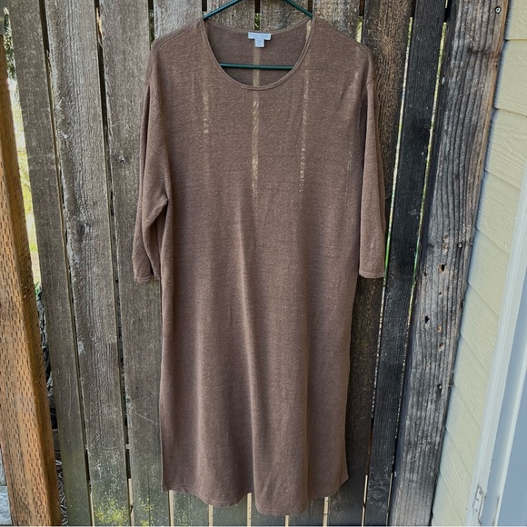 J. Jill Linen Viscose Lagenlook Lightweight Slit Hem Long Tunic Sweater Dress - Picture 1 of 11